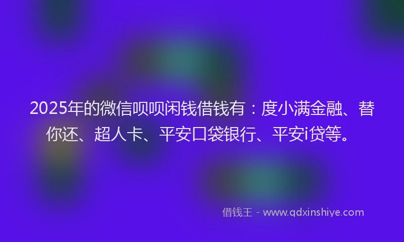 2025年的微信呗呗闲钱借钱有：度小满金融、替你还、超人卡、平安口袋银行、平安i贷等。