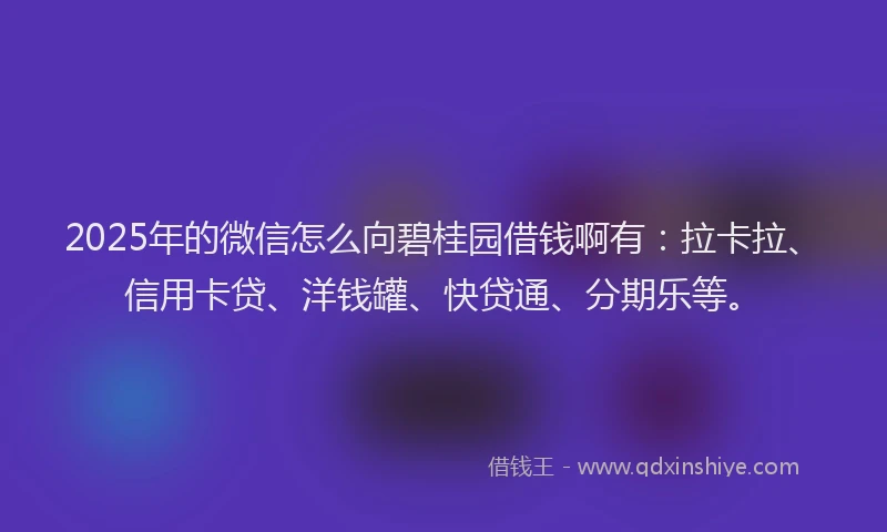 2025年的微信怎么向碧桂园借钱啊有：拉卡拉、信用卡贷、洋钱罐、快贷通、分期乐等。