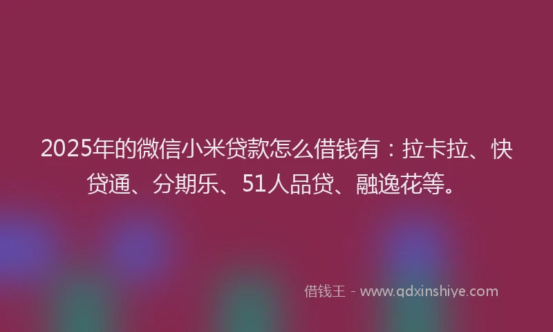 2025年的微信小米贷款怎么借钱有：拉卡拉、快贷通、分期乐、51人品贷、融逸花等。