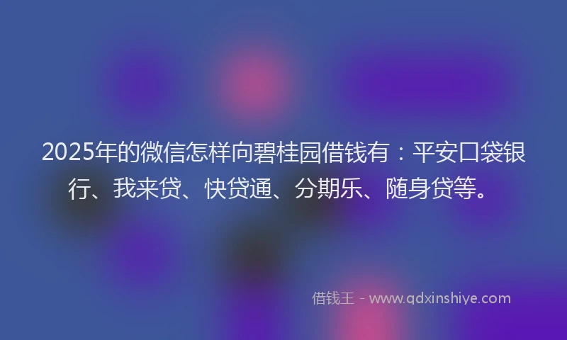 2025年的微信怎样向碧桂园借钱有：平安口袋银行、我来贷、快贷通、分期乐、随身贷等。