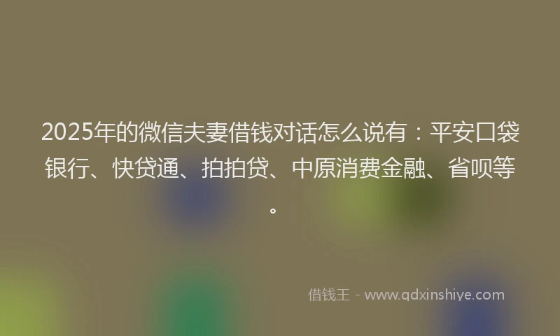 2025年的微信夫妻借钱对话怎么说有：平安口袋银行、快贷通、拍拍贷、中原消费金融、省呗等。