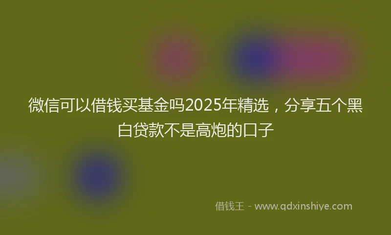 微信可以借钱买基金吗2025年精选，分享五个黑白贷款不是高炮的口子