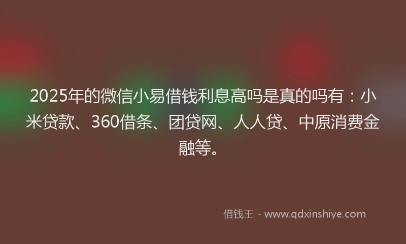 2025年的微信小易借钱利息高吗是真的吗有：小米贷款、360借条、团贷网、人人贷、中原消费金融等。