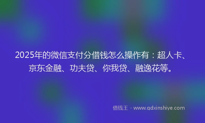 2025年的微信支付分借钱怎么操作有：超人卡、京东金融、功夫贷、你我贷、融逸花等。