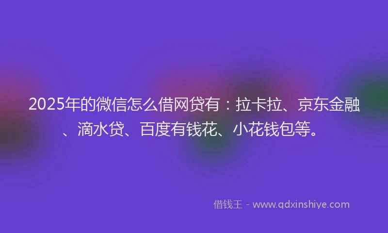 2025年的微信怎么借网贷有：拉卡拉、京东金融、滴水贷、百度有钱花、小花钱包等。