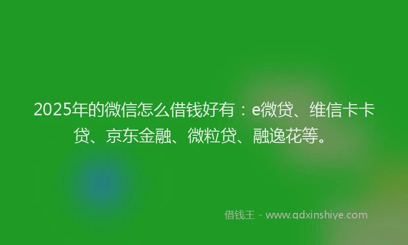 2025年的微信怎么借钱好有：e微贷、维信卡卡贷、京东金融、微粒贷、融逸花等。