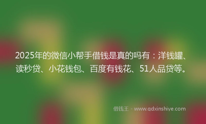 2025年的微信小帮手借钱是真的吗有：洋钱罐、读秒贷、小花钱包、百度有钱花、51人品贷等。