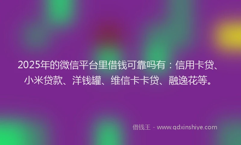 2025年的微信平台里借钱可靠吗有：信用卡贷、小米贷款、洋钱罐、维信卡卡贷、融逸花等。