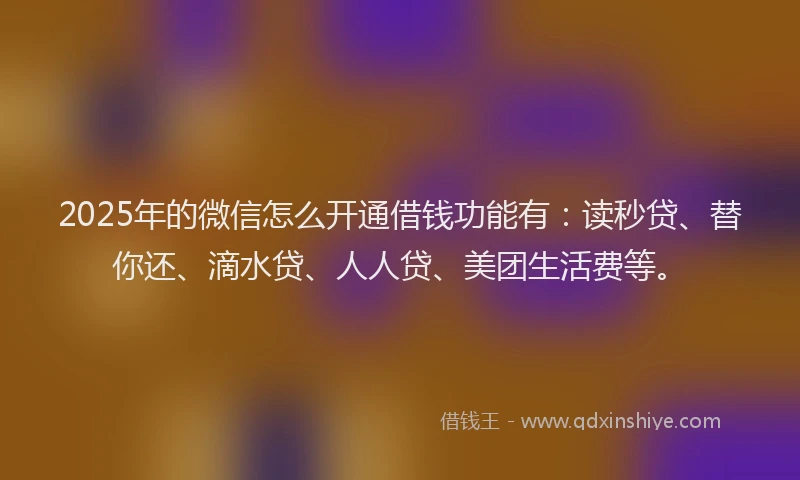 2025年的微信怎么开通借钱功能有：读秒贷、替你还、滴水贷、人人贷、美团生活费等。