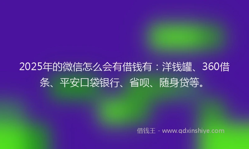 2025年的微信怎么会有借钱有：洋钱罐、360借条、平安口袋银行、省呗、随身贷等。