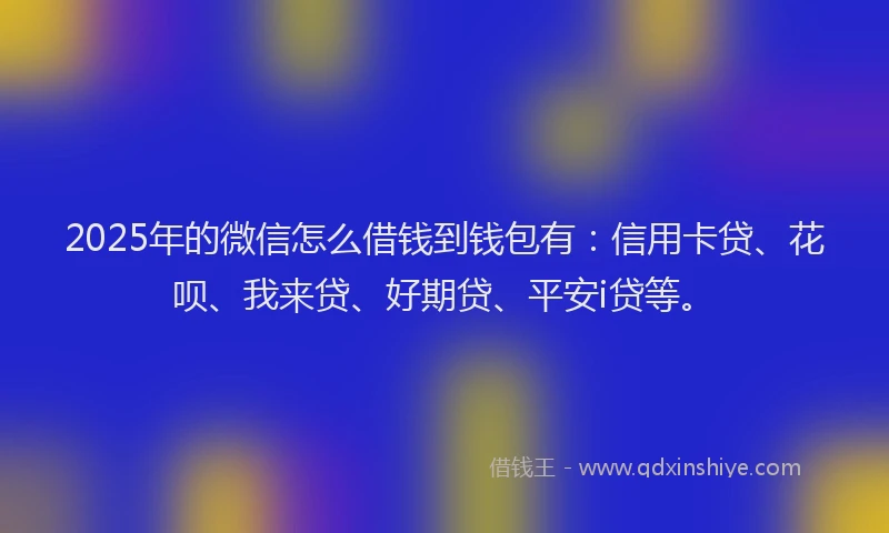 2025年的微信怎么借钱到钱包有：信用卡贷、花呗、我来贷、好期贷、平安i贷等。