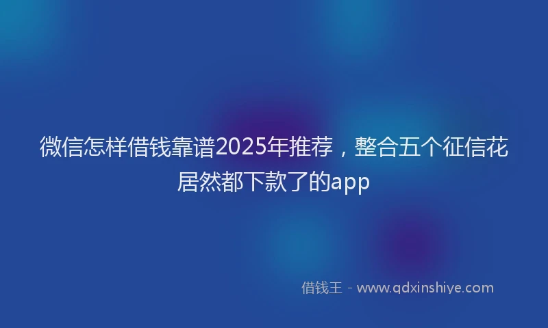 微信怎样借钱靠谱2025年推荐，整合五个征信花居然都下款了的app
