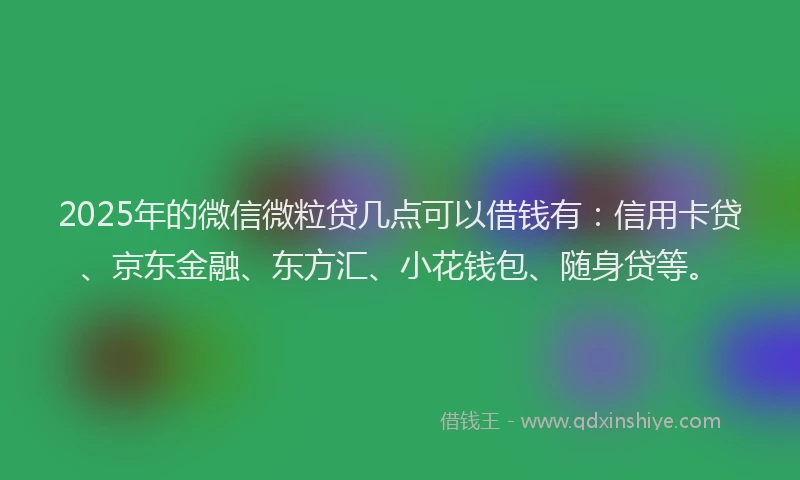 2025年的微信微粒贷几点可以借钱有：信用卡贷、京东金融、东方汇、小花钱包、随身贷等。