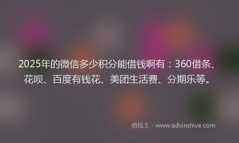 2025年的微信多少积分能借钱啊有：360借条、花呗、百度有钱花、美团生活费、分期乐等。