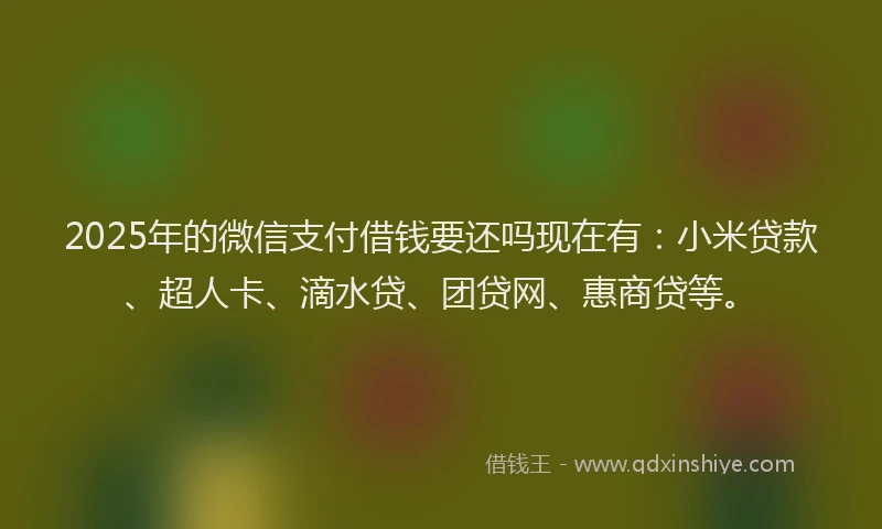 2025年的微信支付借钱要还吗现在有：小米贷款、超人卡、滴水贷、团贷网、惠商贷等。