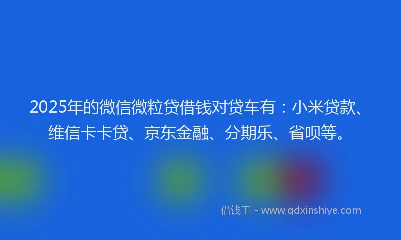 2025年的微信微粒贷借钱对贷车有：小米贷款、维信卡卡贷、京东金融、分期乐、省呗等。
