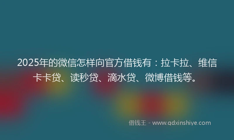 2025年的微信怎样向官方借钱有：拉卡拉、维信卡卡贷、读秒贷、滴水贷、微博借钱等。