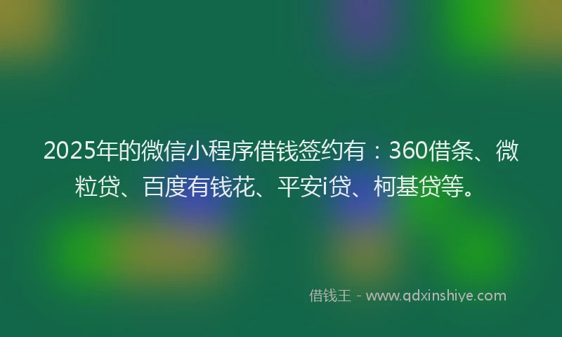 2025年的微信小程序借钱签约有：360借条、微粒贷、百度有钱花、平安i贷、柯基贷等。