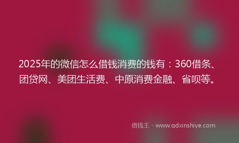 2025年的微信怎么借钱消费的钱有：360借条、团贷网、美团生活费、中原消费金融、省呗等。