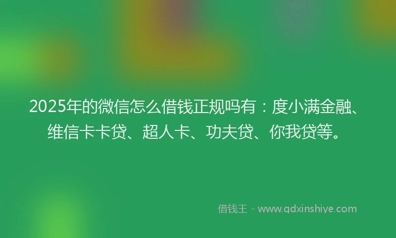 2025年的微信怎么借钱正规吗有：度小满金融、维信卡卡贷、超人卡、功夫贷、你我贷等。