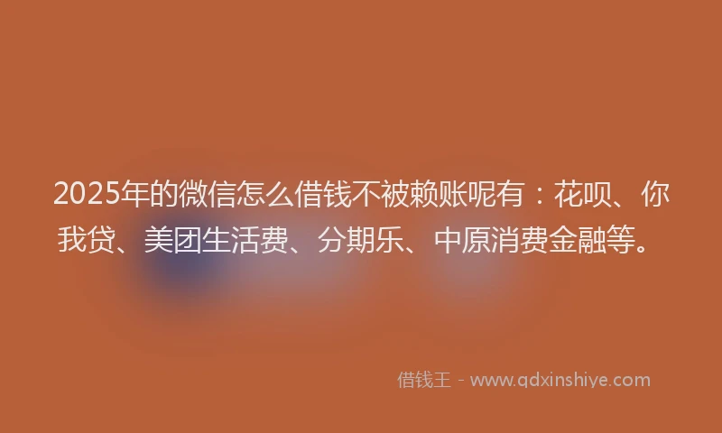 2025年的微信怎么借钱不被赖账呢有：花呗、你我贷、美团生活费、分期乐、中原消费金融等。