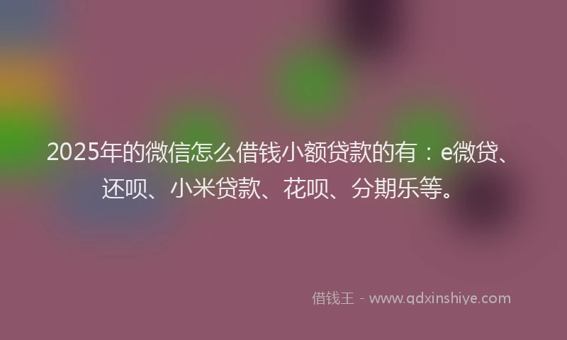 2025年的微信怎么借钱小额贷款的有：e微贷、还呗、小米贷款、花呗、分期乐等。