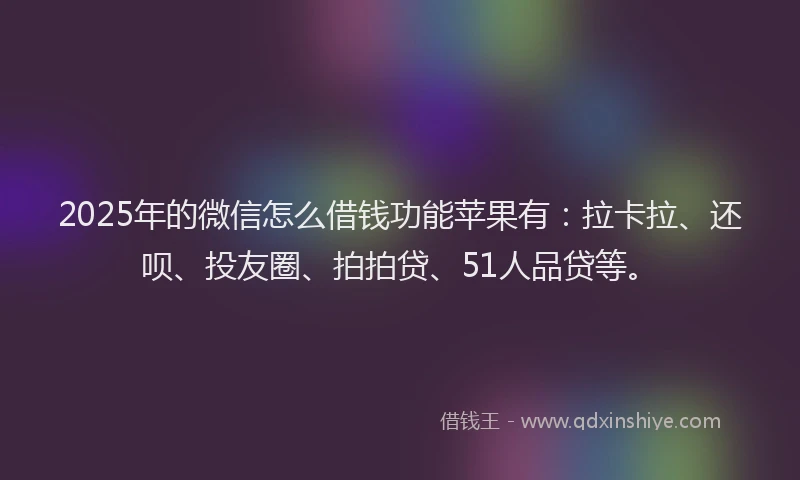 2025年的微信怎么借钱功能苹果有：拉卡拉、还呗、投友圈、拍拍贷、51人品贷等。