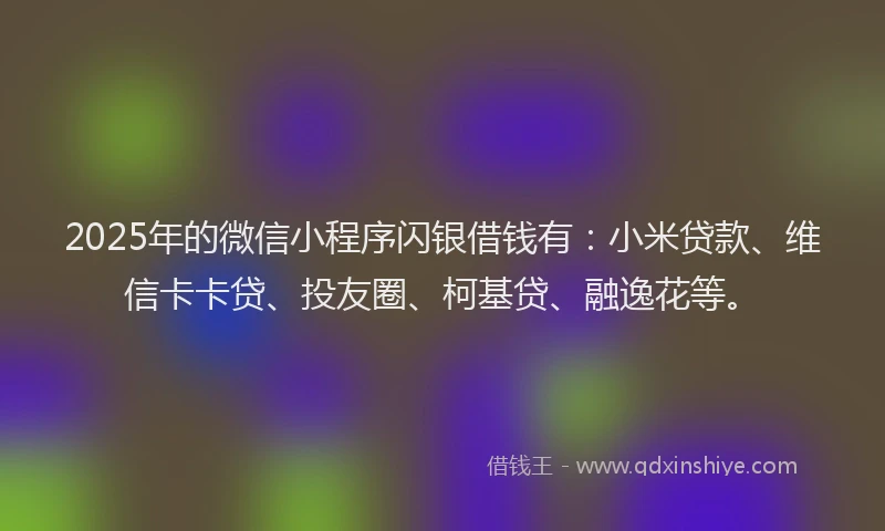 2025年的微信小程序闪银借钱有：小米贷款、维信卡卡贷、投友圈、柯基贷、融逸花等。