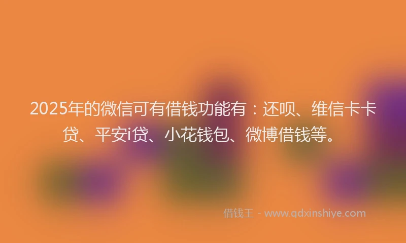 2025年的微信可有借钱功能有：还呗、维信卡卡贷、平安i贷、小花钱包、微博借钱等。