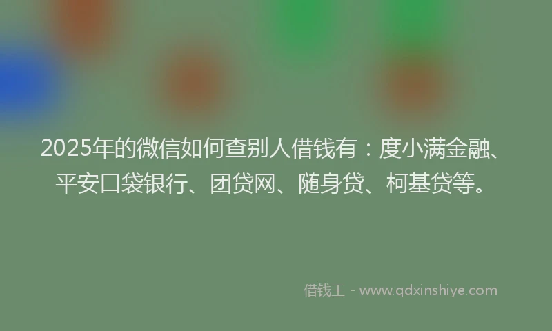 2025年的微信如何查别人借钱有：度小满金融、平安口袋银行、团贷网、随身贷、柯基贷等。