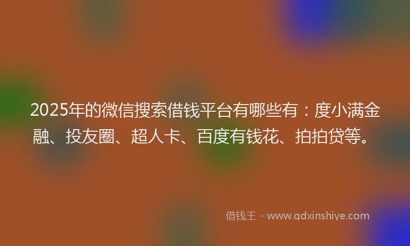 2025年的微信搜索借钱平台有哪些有：度小满金融、投友圈、超人卡、百度有钱花、拍拍贷等。