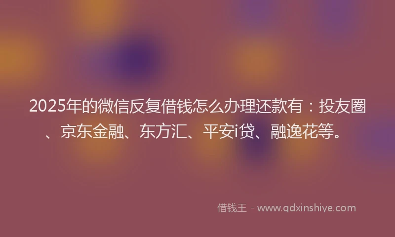 2025年的微信反复借钱怎么办理还款有：投友圈、京东金融、东方汇、平安i贷、融逸花等。