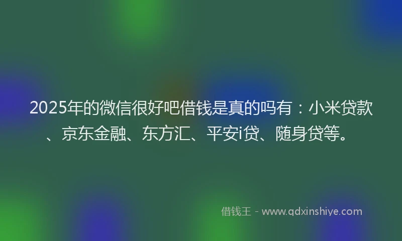 2025年的微信很好吧借钱是真的吗有：小米贷款、京东金融、东方汇、平安i贷、随身贷等。