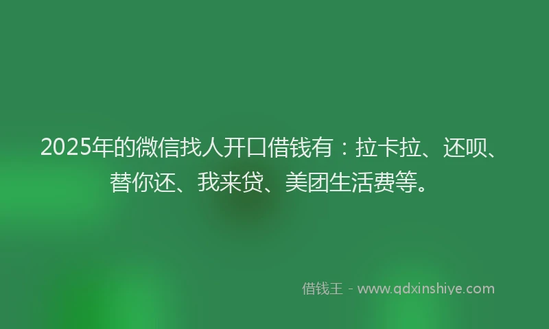 2025年的微信找人开口借钱有：拉卡拉、还呗、替你还、我来贷、美团生活费等。