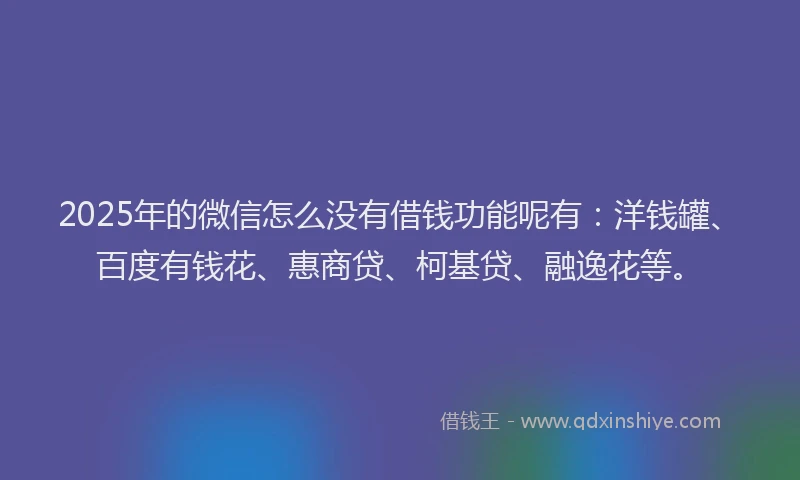 2025年的微信怎么没有借钱功能呢有：洋钱罐、百度有钱花、惠商贷、柯基贷、融逸花等。