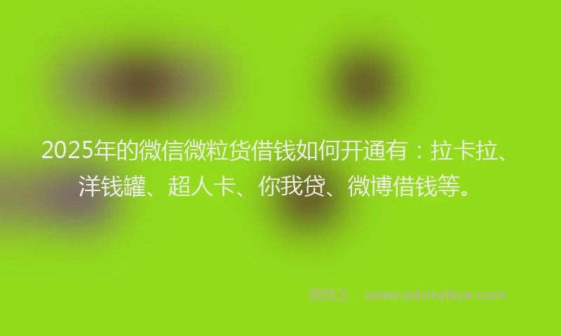 2025年的微信微粒货借钱如何开通有：拉卡拉、洋钱罐、超人卡、你我贷、微博借钱等。