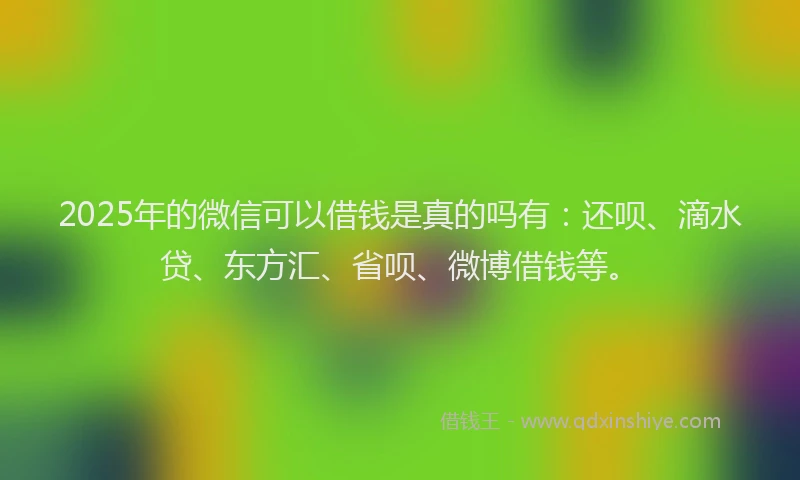 2025年的微信可以借钱是真的吗有：还呗、滴水贷、东方汇、省呗、微博借钱等。