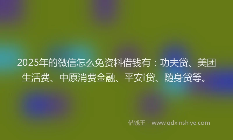 2025年的微信怎么免资料借钱有：功夫贷、美团生活费、中原消费金融、平安i贷、随身贷等。