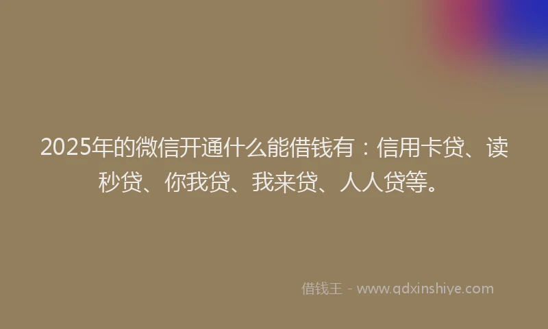 2025年的微信开通什么能借钱有:信用卡贷、读秒贷、你我贷、我来贷、人人贷等。