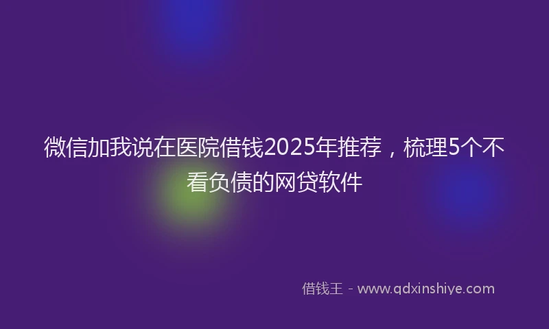 微信加我说在医院借钱2025年推荐，梳理5个不看负债的网贷软件