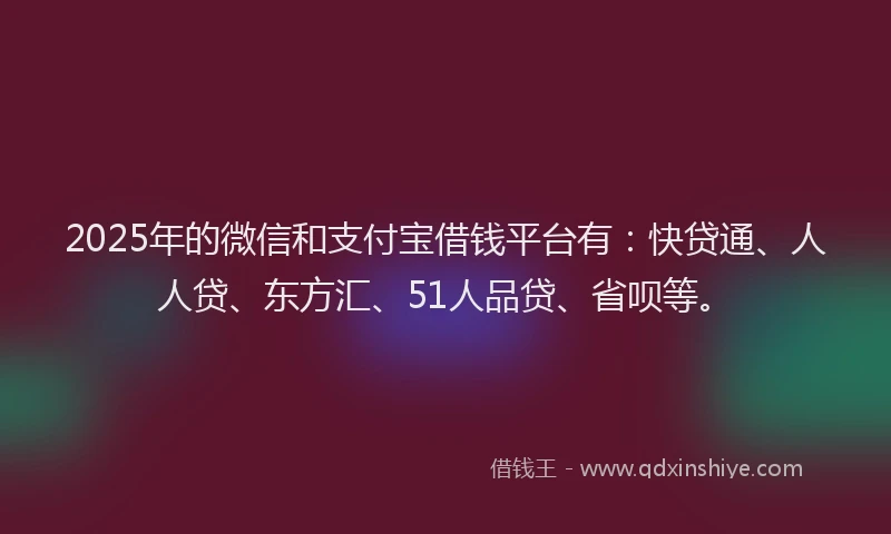 2025年的微信和支付宝借钱平台有：快贷通、人人贷、东方汇、51人品贷、省呗等。