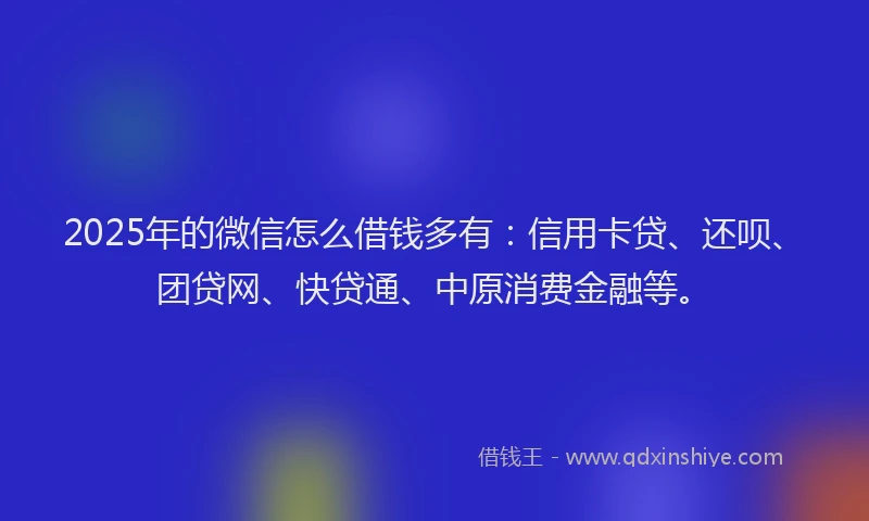 2025年的微信怎么借钱多有：信用卡贷、还呗、团贷网、快贷通、中原消费金融等。