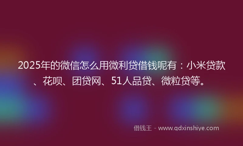 2025年的微信怎么用微利贷借钱呢有：小米贷款、花呗、团贷网、51人品贷、微粒贷等。