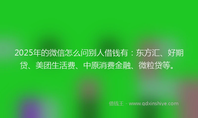 2025年的微信怎么问别人借钱有：东方汇、好期贷、美团生活费、中原消费金融、微粒贷等。