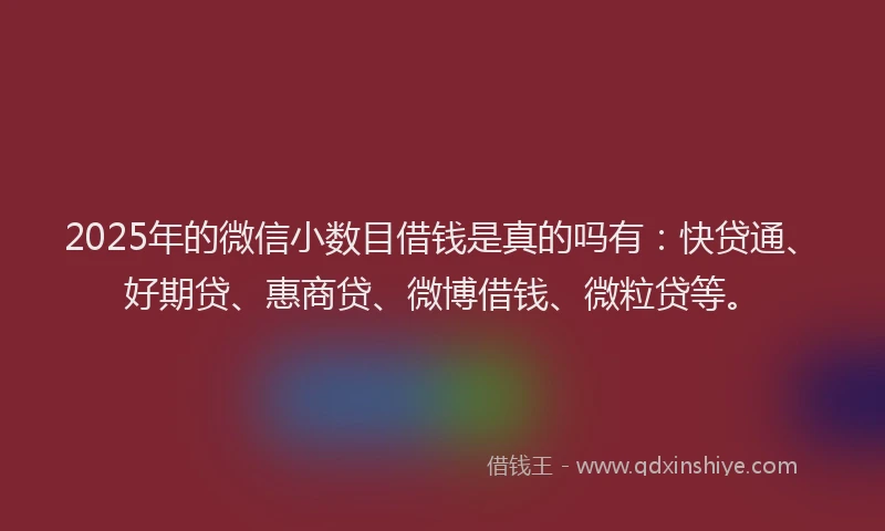 2025年的微信小数目借钱是真的吗有：快贷通、好期贷、惠商贷、微博借钱、微粒贷等。