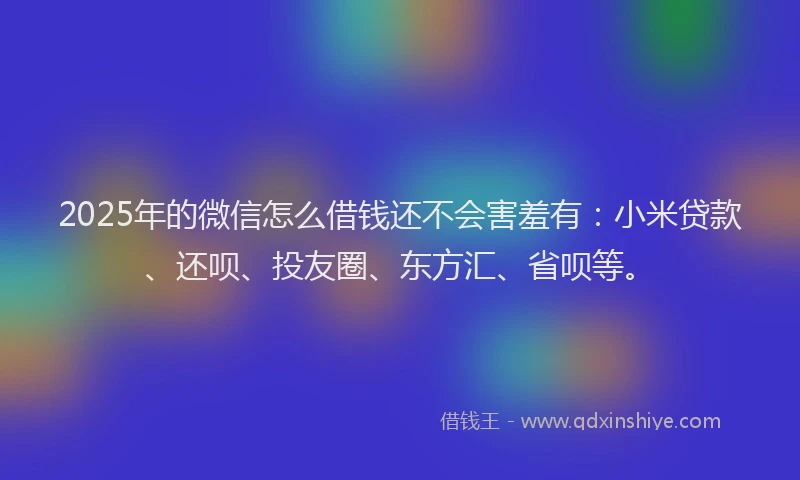 2025年的微信怎么借钱还不会害羞有：小米贷款、还呗、投友圈、东方汇、省呗等。