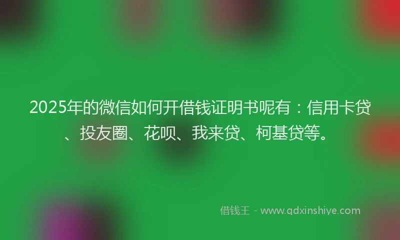 2025年的微信如何开借钱证明书呢有：信用卡贷、投友圈、花呗、我来贷、柯基贷等。