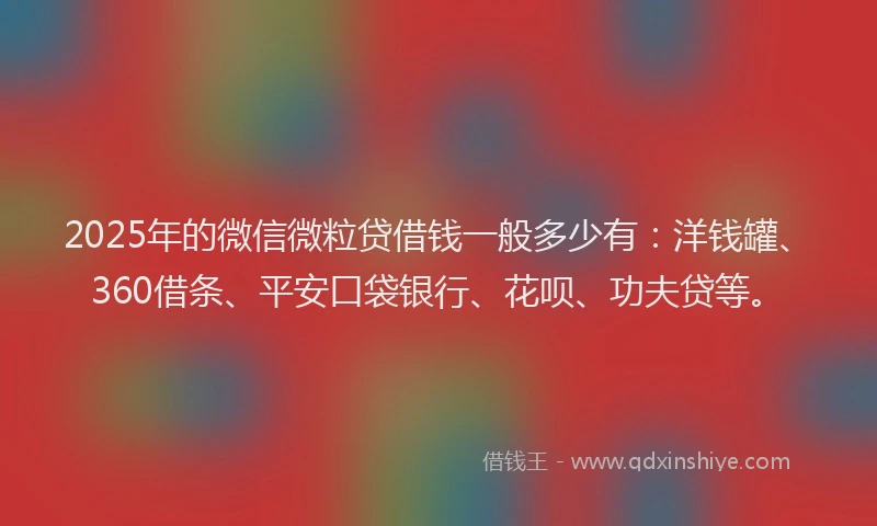 2025年的微信微粒贷借钱一般多少有：洋钱罐、360借条、平安口袋银行、花呗、功夫贷等。