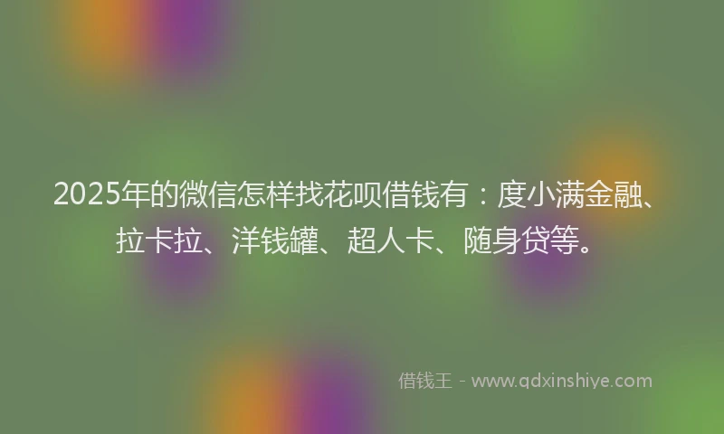 2025年的微信怎样找花呗借钱有：度小满金融、拉卡拉、洋钱罐、超人卡、随身贷等。