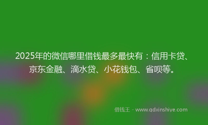 2025年的微信哪里借钱最多最快有：信用卡贷、京东金融、滴水贷、小花钱包、省呗等。
